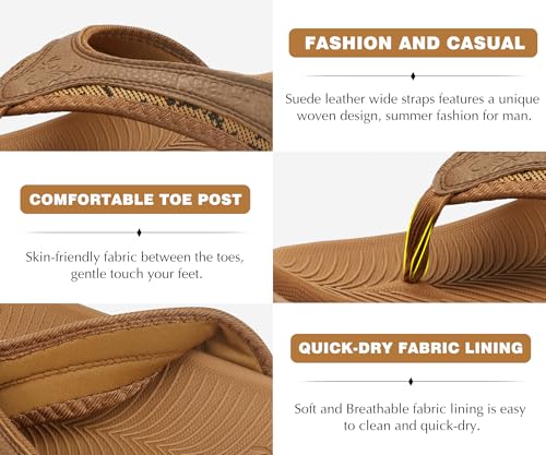 KuaiLu Mens Sport Flip Flops Comfort Orthotic Thong Sandals with Plantar Fasciitis Arch Support Outdoor Summer Beach Size ...