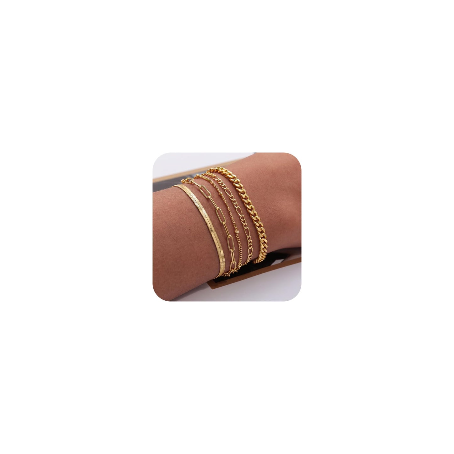 DEARMAY 14K Gold Plated Bracelets for Women Jewelry Sets Stack Trendy Dainty Stackable Paperclip Rope Snake Box Figaro Chain Bra