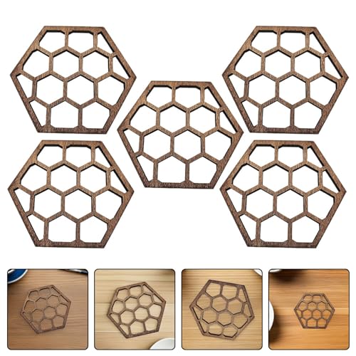 ULTECHNOVO Wooden Coasters Mug Mats Set 5Pcs Honeycomb Design Absorbent Cup Placemats Kitchen Table Protection Home Supply...