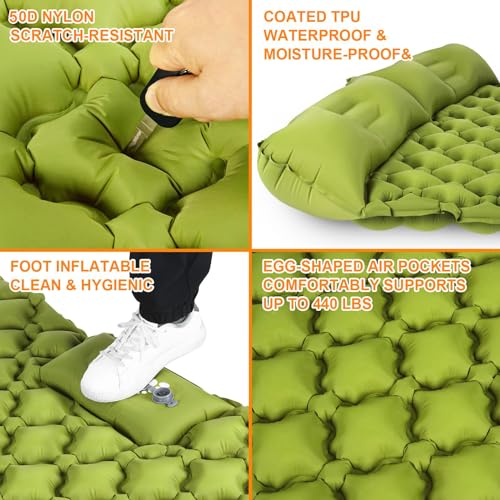 Double Sleeping Pad, Ultralight 4" Extra-Thick Self Inflating Sleeping Mat for 2 Person with Pillow Built-in Foot Pump Por...