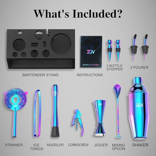 IOV Mixology Bartender Kit with Stand | 12-Piece Cocktail Shaker Set | 24oz Martini Shaker Set for Drink Mixing | Bar Set ...