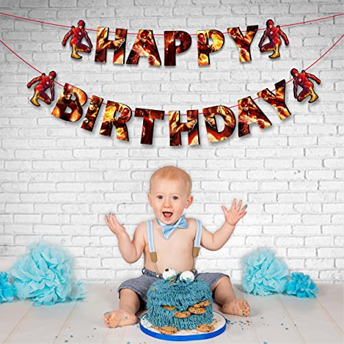 "Flsh Happy Birthday Banner – Superhero Theme Party Decoration for Boys and Girls – Vibrant Lightning Bolt Design Hanging ...