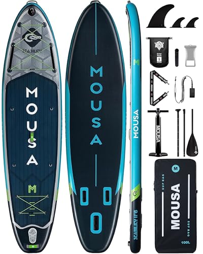 MOUSA 11'6“x35 Extra Wide Inflatable Stand Up Paddle Board, Stable Long SUP for 2 People/Family, Shoulder Strap, 3/5 Handl...