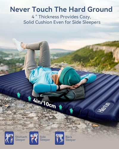 Hikenture Double Sleeping Pad for Camping, Ultralight 4" Extra-Thick Camping Mattress 2 Person, Inflatable Backpacking Sle...