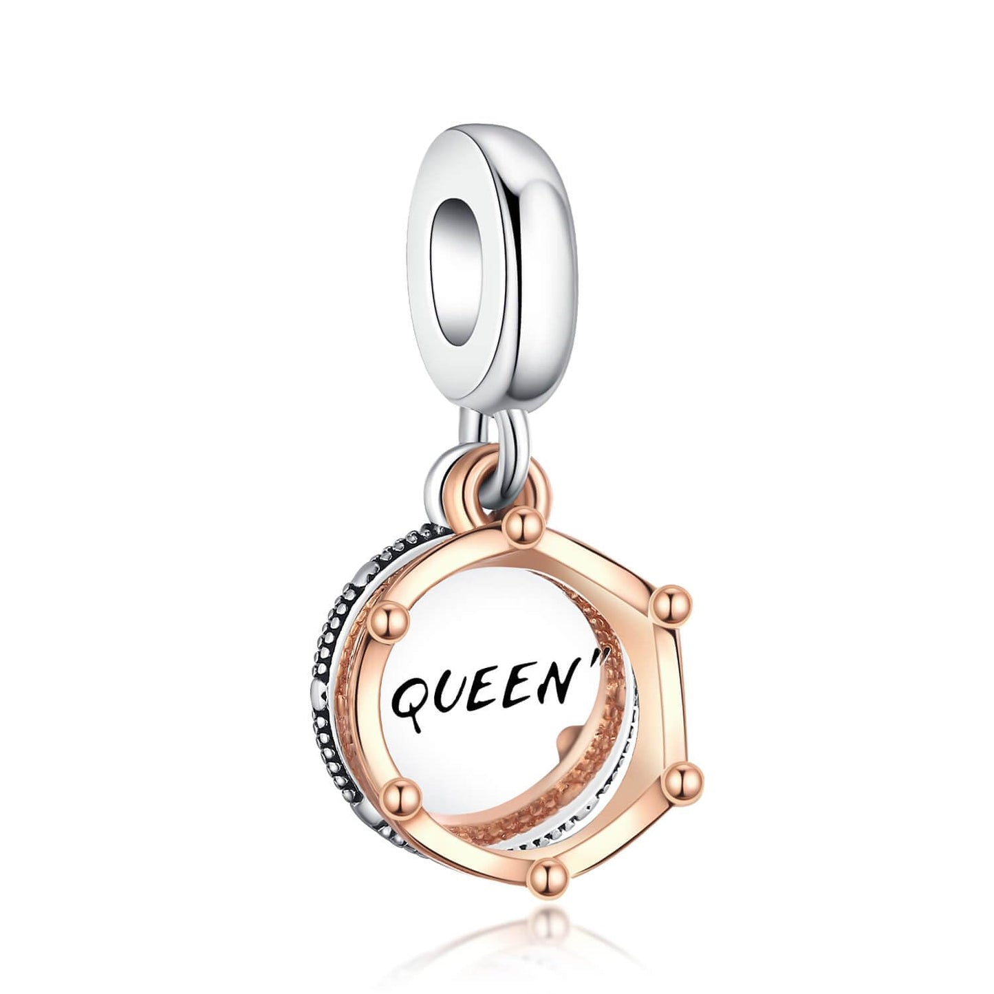 VALGACLS Queen and Regal Crown Charms Rose Gold Charm 925 Sterling Silver Queen Charm for Bracelets Necklace