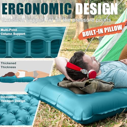 GDREAMT Inflatable Camping Sleeping Pad with Pillow, Extra Thickness 4 Inch Sleeping Mat with Built-in Pump, Compact & Ult...