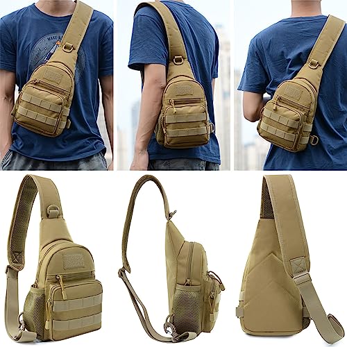 KOOYU Tactical EDC Sling Bag Military Molle Shoulder Bag Backpack Outdoor Chest Pack for Men (Khaki)
