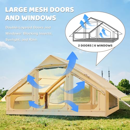 Inflatable Tents for Camping, Large Blow Up Tent with Hand Pump, Easy Setup InflatableTent 4 Season Tent, Waterproof Oxfor...