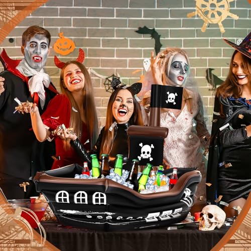 Zhanmai 2 Pcs Inflatable Pirate Ship Drink Cooler Inflatable Serving Bar Food Container for Summer Carniva Mardi Gras Pira...