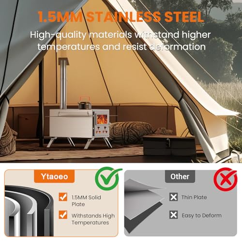 Upgraded Wood Stove, Hot Tent Stove Camping Portable Stainless Steel Wood Burning Stove with 7 Chimney Pipes for Wall Tent...