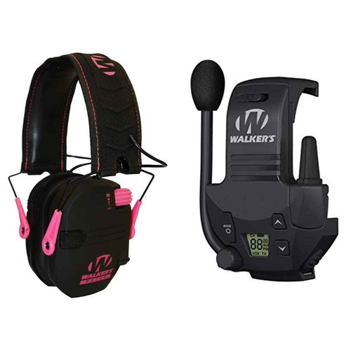 Walker's Game Ear Razor Slim Electronic Muff, Pink & Razor Walkie Talkie Handsfree Communication up to 3 Miles, Black