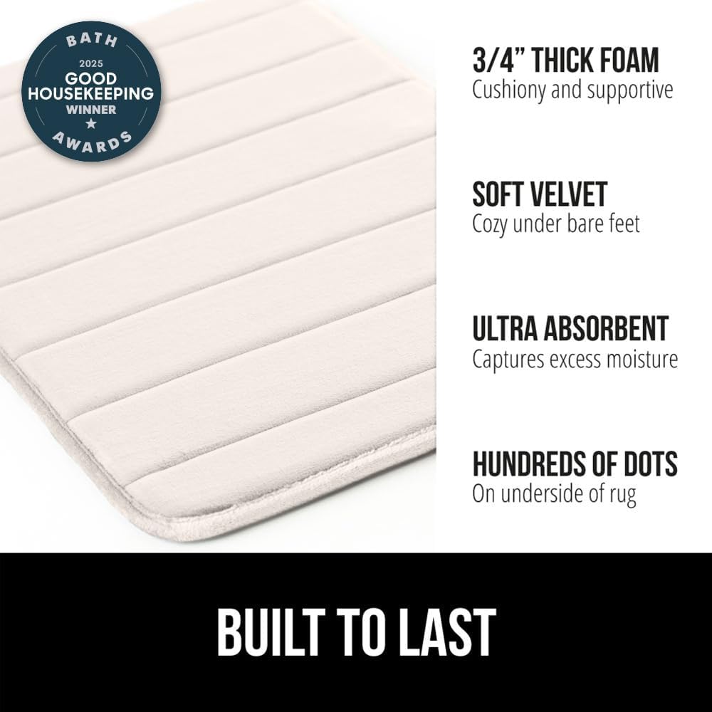 GORILLA GRIP Memory Foam Bath Mat, Soft Absorbent US Designed Bathroom Rug, Gripping Dots Machine Washable Bathmat, Cushioned Floor Mats, Shower Sink Rugs Room Décor Accessories, 24x17 Cream
