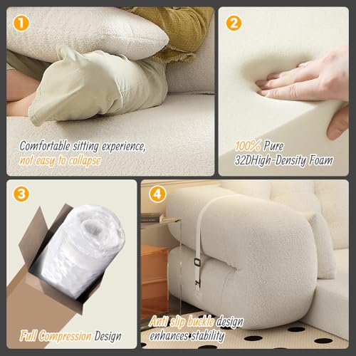 Ball & Cast Multi-Functional Foldable Sofa Bed with High-Density Foam,Teddy Fabric Upholstered Couch W/4 Pillows,Convertible Sleeper Sofas Bed,Living Room Furniture for Bedroom,Apartment,Beige,79"