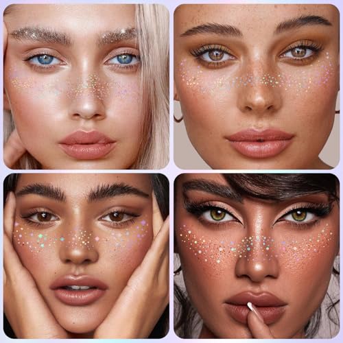 8Pcs Face Makeup Patches, Glitter Freckles Face Tattoo for Teenagers & Young Women, Sparkle Freckles Makeup Patches, Water...