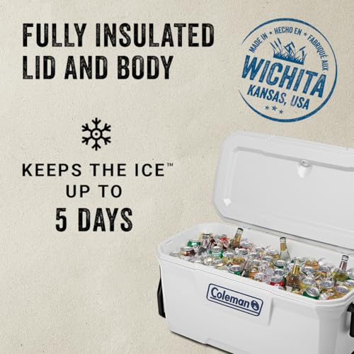 Coleman Marine Cooler with Fully Insulated UV Guard Lid & Body, Keeps Ice for 3+ Days, Great for Boating & Fishing, 52qt/1...