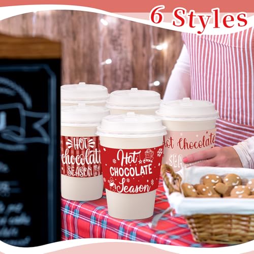 Vesici 36 Sets Christmas Hot Cocoa Coffee Cup with Lids and Sleeves 12oz Christmas Disposable Paper Cup Hot Cocoa Chocolat...