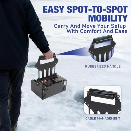 Haoguo Portable Ice Fishing Power Station Mount with Battery Compartment, Dual USB Ports, 12V Car Socket, SAE & Blade Conn...