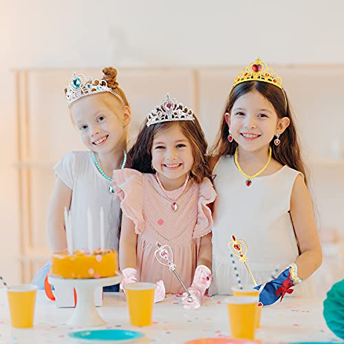 Princess Dress Up Party Accessories for Princess Costume Gloves Tiara Wand Necklace Earrings Bracelet and Ring Gift Set 9p...