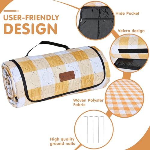 HX&OD Outdoor Picnic Blanket, Extra Large, 80''x60'' Waterproof Foldable Blankets Gingham Picnic Mat for Beach, Camping Gr...