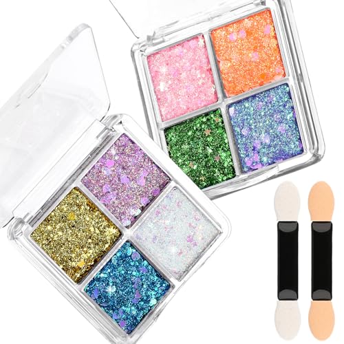 FANDAMEI Face Glitter Palette, 2PCS 8 Colors Glitter Gel for Face, Body Glitter for Women, Hair Glitter for Kids, Hallowee...