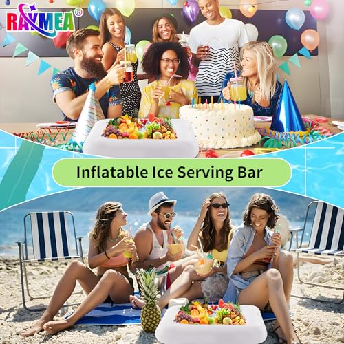 RAYMEA Inflatable Ice Serving Bar 2 PCS, Portable Salad Ice Tray Food Drink Pool Containers Inflatable Cooler for Summer P...