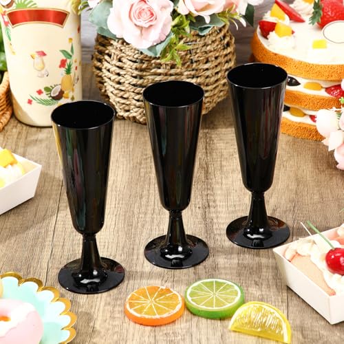 Domensi 40 Pack Black Champagne Flutes Bulk Plastic Disposable Champagne Glasses 5.5 oz Plastic Mimosa Glasses Wedding Coc...