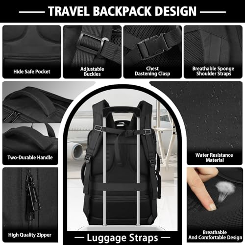 HULVION Travel Backpack,40-50L Expandable Carry On Backpack with USB Cable Port Fits 17.3 Inch Laptop Bag,Water Resistant ...