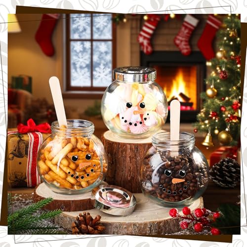 Bokon 3 Sets 16.2 oz Christmas Glass Jars with Lids Hot Chocolate Hot Cocoa Bar Supplies Snowman DIY Candy Jars Wooden Spo...