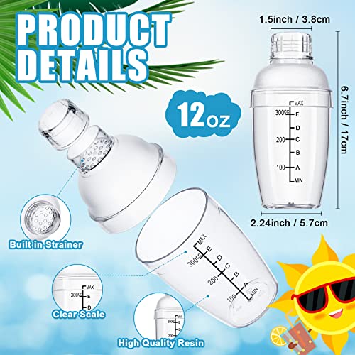 Lallisa 12 Pcs Plastic Cocktail Shaker Drink Mixer with Scales and Strainer Top Clear Shaker Cup with Measurement Plastic ...