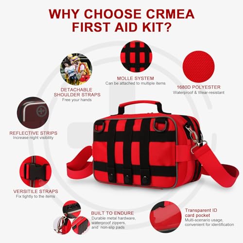 Crmea 516 Piece First Aid Kit for Car, Travel & Home - Large Professional Waterproof Compact Labeled Emergency Kit with Mo...