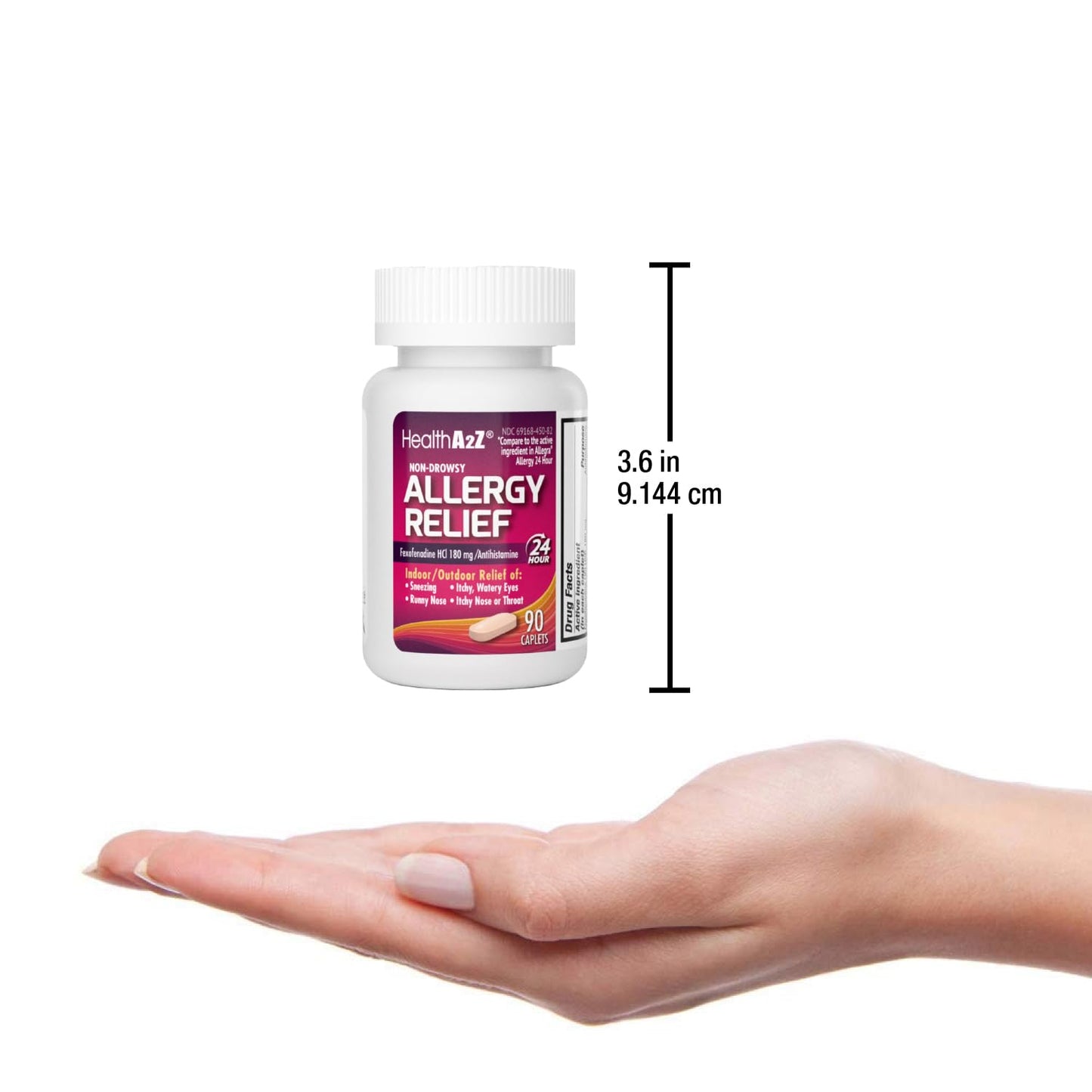 HealthA2Z Fexofenadine Hydrochloride 180mg, Antihistamine for Allergy Relief, 24-Hour Antihistamine for Allergy Relief (90 Counts)