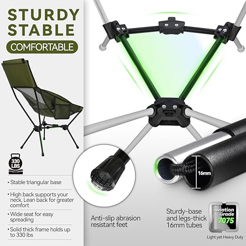 MARCHWAY Lightweight Folding High Back Camping Chair with Head Support, Stable Portable Compact for Outdoor Camp, Travel, ...