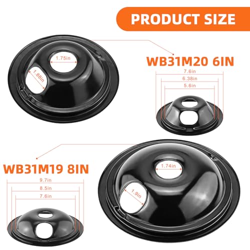 Electric Stove Burner Drip Pans WB31M19(8”) WB31M20(6”) and Electric Stove Top Burner WB30M1(6") WB30M2(8") Compatible for...
