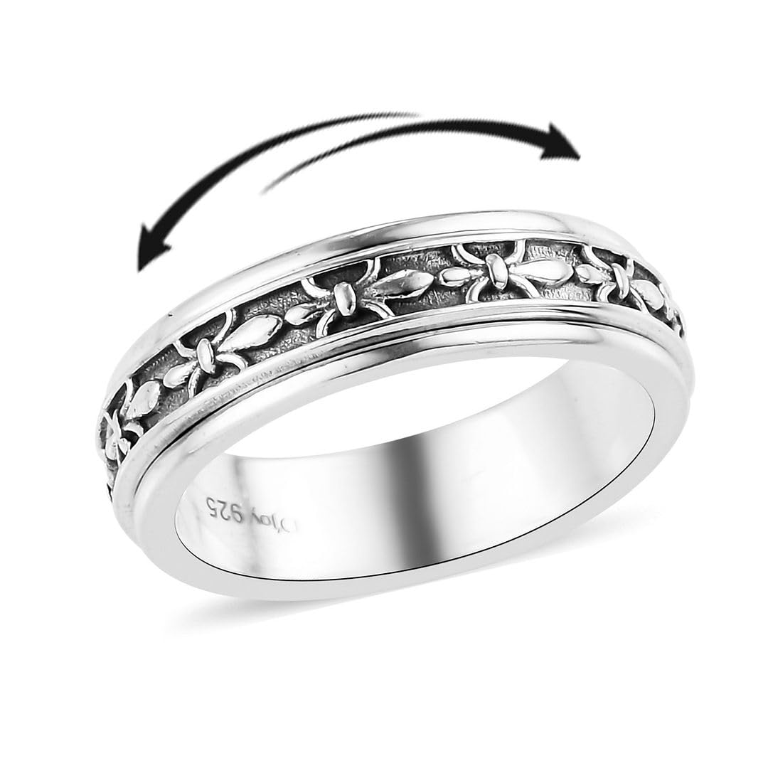 Shop LC Spinner Ring for Women - Spinning Anxiety Ring for Men - Wedding Band 925 Sterling Silver Platinum Plated Fleur De Lis A