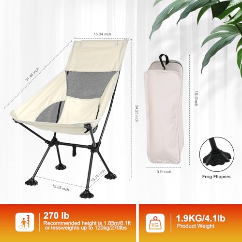 IEJ Ultralight High-Back Camping Chair - Portable Folding Backpacking Chair with Anti-sag Footmuffs, Supports up to 300 lb...