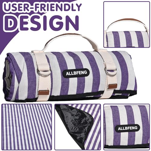ALLBFENG 60”x 80” Picnic Blanket Waterproof and Foldable Beach Blanket, 5-Layer Outdoor Mat with Carry Strap for 6 to 8 Ad...