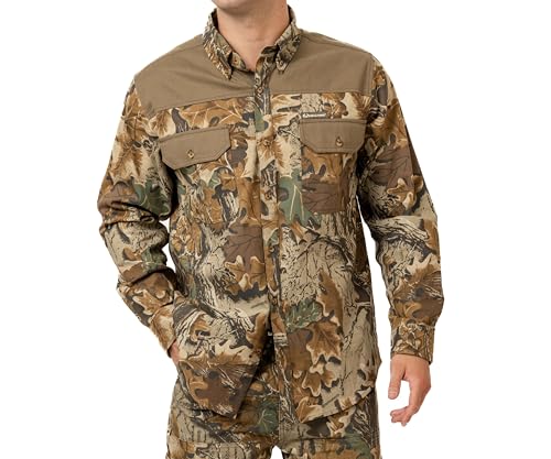 Realtree Men’s Long Sleeve Button Down Camp Shirt – Midweight, Cotton, Breathable Outdoor Shirt for Hunting and Fishing