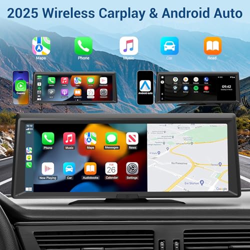 Wireless Portable CarPlay Screen，8.1" Portable Touchscreen Car Stereo with 2K Dash Cam/Carplay & Android Auto，1080P Backup...