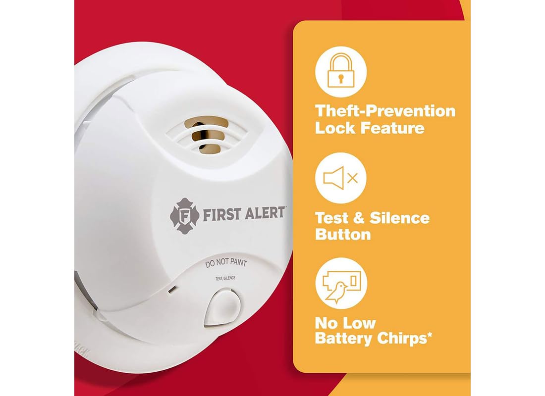 First Alert 0827B Ionization Smoke Alarm with 10-Year Sealed Tamper-Proof Battery , White , Pack of 1