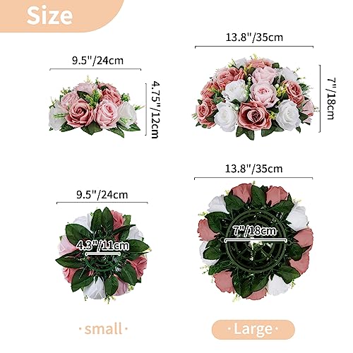 NUPTIO Large Flower Balls for Centerpieces - 2 Pcs 13.8in Diameter Dusty Rose & White Artificial Flower Ball Arrangement B...