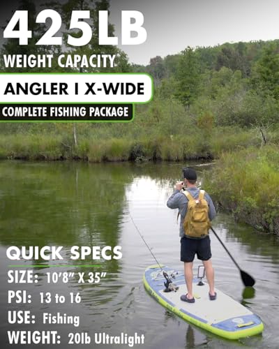 SUP Angler X-Wide Inflatable Fishing Paddle Board with Seat, Choose Accessories Package, Adjustable Fishing Rod Holders, A...