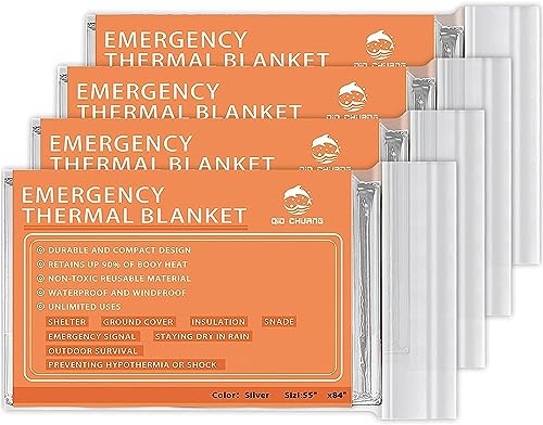 QIO CHUANG Emergency Mylar Thermal Blankets -Space Blanket Survival kit Camping Blanket (4-Pack). Perfect for Outdoors, Hi...