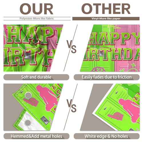 Monalivest 72x43inch Fabric Green and Pink Happy Birthday Backdrop Cheerleading American High School Lockers Photography B...