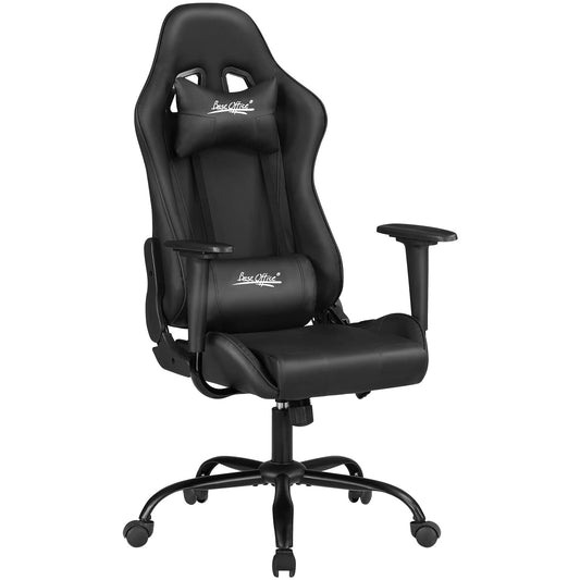 Gaming Chair Office Chair Desk Chair with Lumbar Support Headrest Armrest Task Rolling Swivel Ergonomic E-Sports Adjustable PC Gamer Chair Black