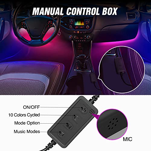 Nilight 72 LED USB Interior Strip Lights Dream Color RGB-IC 12V DC with App RF Remote Control Multicolor Footwell Under Da...