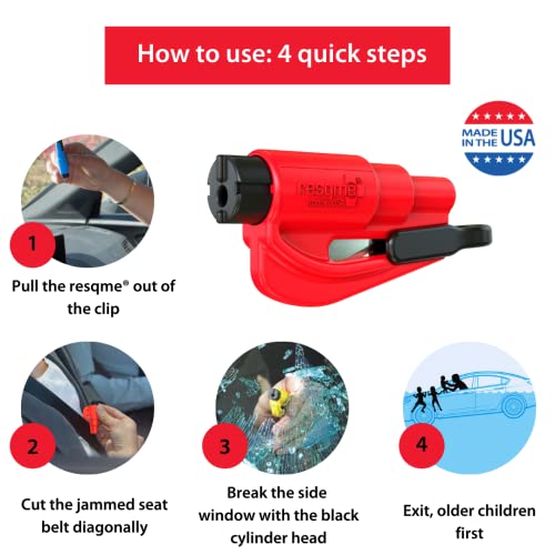 resqme The Original Emergency Keychain Car Escape Tool, 2-in-1 Seatbelt Cutter and Window Breaker, Made in USA, Orange - C...