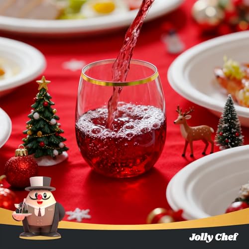 JOLLY CHEF 12 Pack 12oz Gold Plastic Wine Glasses Stemless, Gold Disposable Wine Cups, Premium Quality, Unbreakable, Dispo...