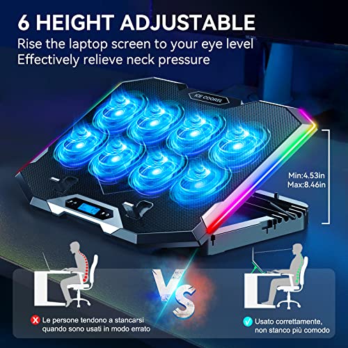 ICE COOREL Gaming Laptop Cooling Pad with 8 Cooling Fans, Laptop Fan Cooler Pad for 15-17.3 Inch, Notebook Cooler Stand wi...