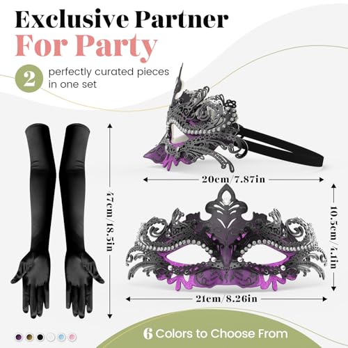 HSSPYY Women’s Masquerade Mask & Long Satin Opera Gloves Set – Elegant Rhinestone Costume Accessories for Adults – Elbow-L...