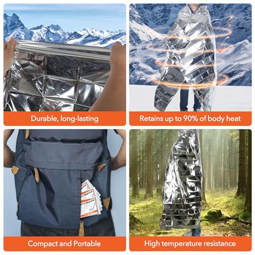 Frocopo 6 Pack Emergency Mylar Blanket, Emergency Blanket Space Blanket Survival Rescue Insulating Reflective foil kit Out...